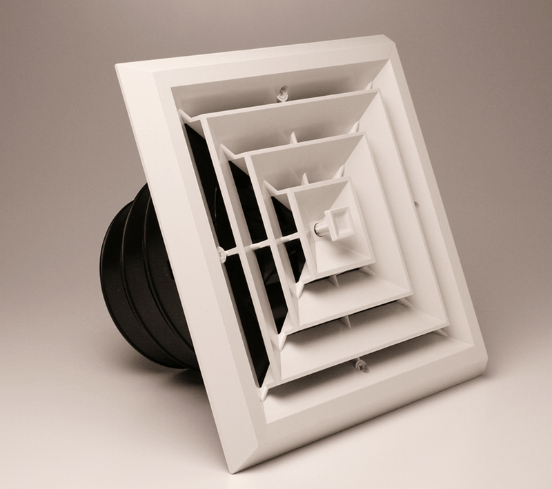 1'x1' White Plastic 4-way grille/damper/box, MV4,