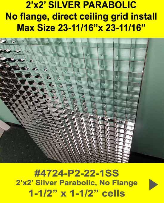 2'x2' Silver Parabolic, No Flange 1-1/2" x 1-1/2" Cells - 1800ceiling
