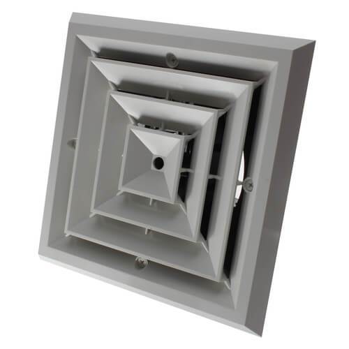 8.75" x 8.75" White Plastic 4-way grille/damper/box, MV4S,