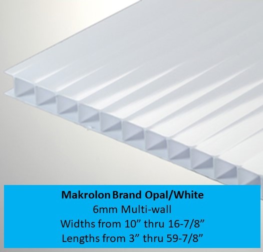 Makrolon Multi Wall 6mm White, Widths 10in thru 16.875, Lengths 3in thru 59.875in. - 1800ceiling