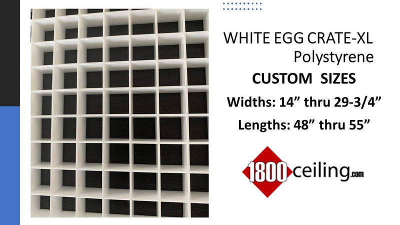 White Egg Crate Custom: 14" thru 29-3/4" wide x 48" thru 55" long - 1800ceiling
