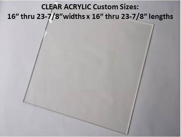 Window Clear Acrylic Lenses-.118g- From 16"- 23-7/8" widths x 16"- 23-7/8" lengths - 1800ceiling