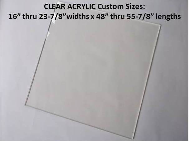 Window Clear Acrylic Lenses-.118g- From 16"- 23-7/8" widths x 48"- 55-7/8" lengths - 1800ceiling