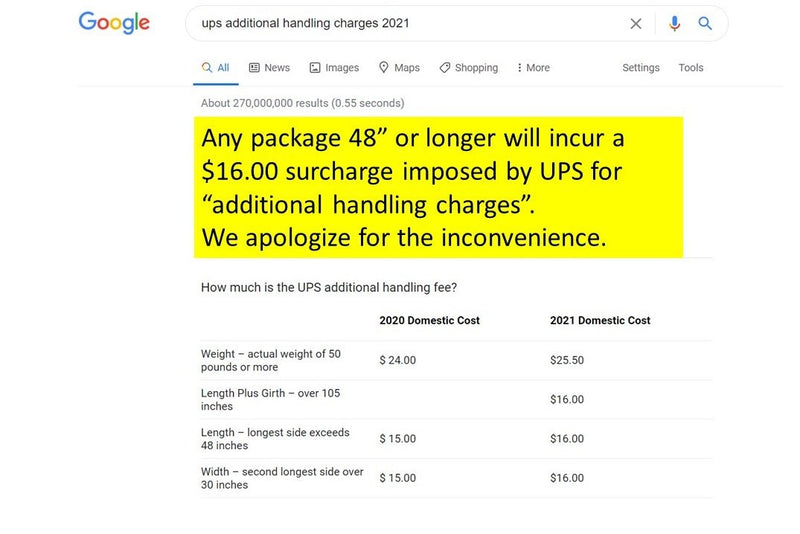 UPS surcharges - longer than 48 inches