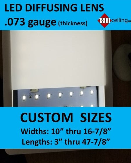 LED Lighting Diffusing Lens .073 WHITE, Width 10 thru 16.875, Length 3 thru 47.875 - 1800ceiling