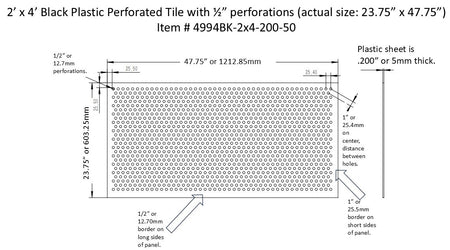 2'x4' Black Plastic Perforated tile, .5in. Perforations - 1800ceiling