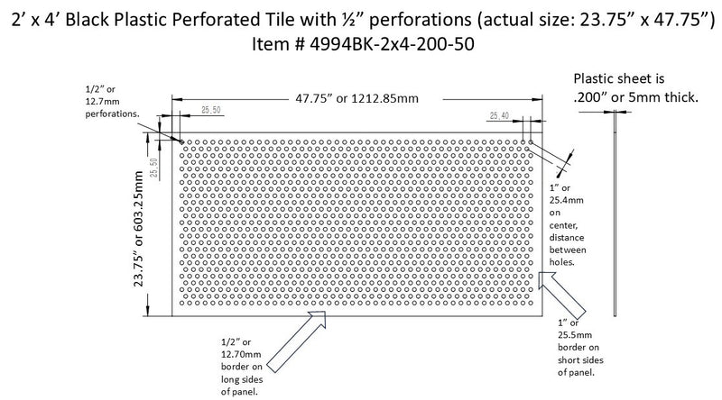 2'x4' Black Plastic Perforated tile, .5in. Perforations - 1800ceiling
