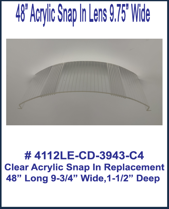 Curved Snap In Lighting Lens Replacement, 9-3/4" Wide