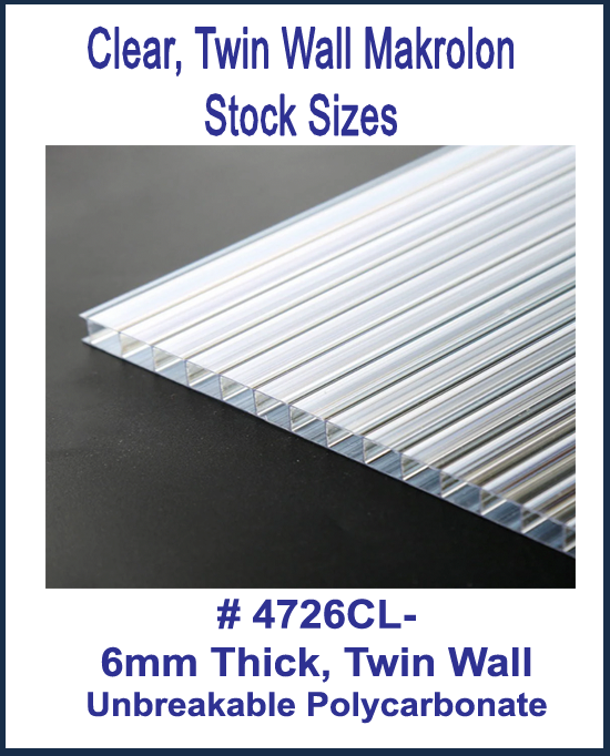 Clear Makrolon Twin Wall, Elevator Lens, Fire Rated, Stock Sizes