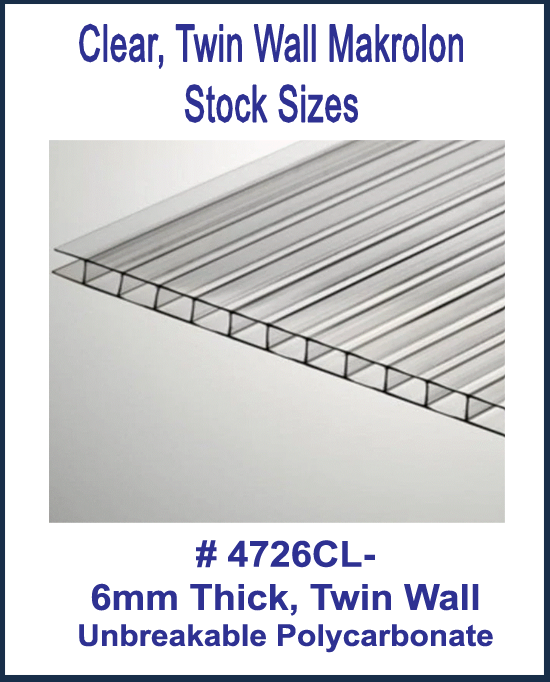 Clear Makrolon Twin Wall, Elevator Lens, Fire Rated, Stock Sizes