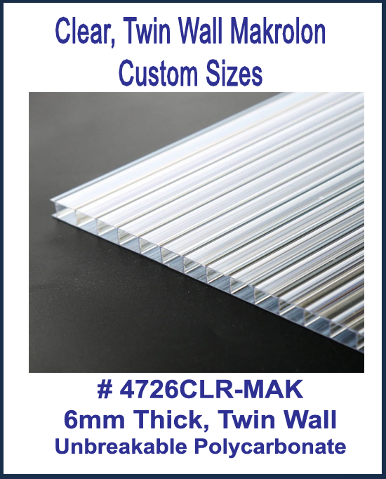 Clear Makrolon Twin Wall, Elevator Lens, Fire Rated, Custom Sizes