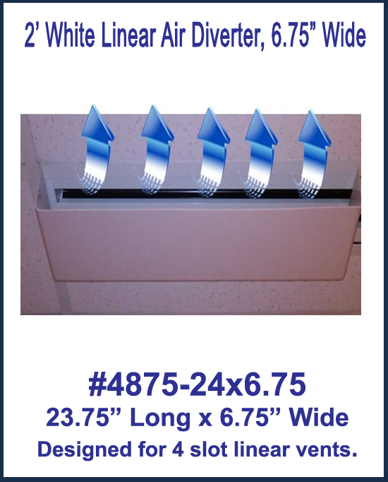 2' White Linear Air Diverter for a 4 Slot Vent (6.75" wide)