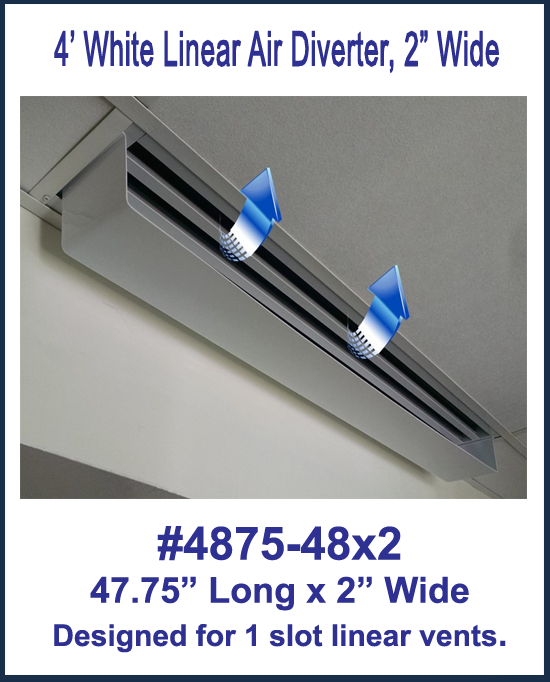4' White Linear Air Diverter for a 1 Slot Vent (2" wide)