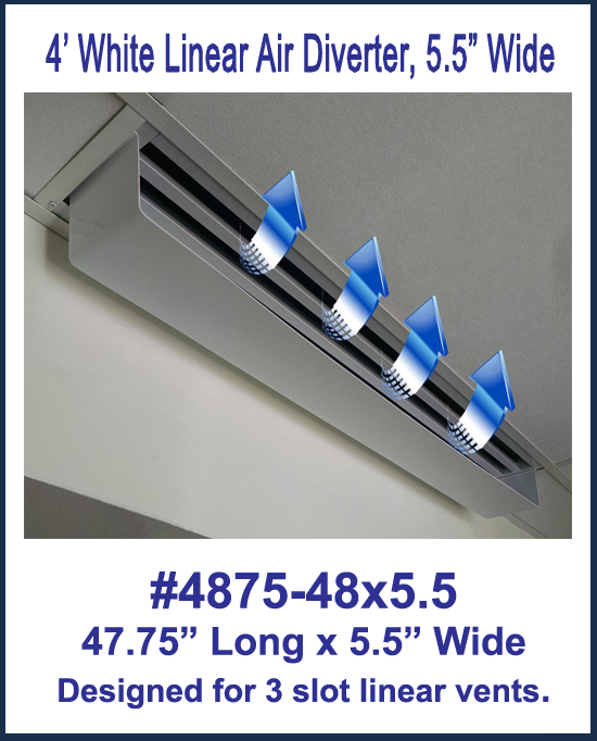 4' White Linear Air Diverter for a 3 Slot Vent (5.5" wide)
