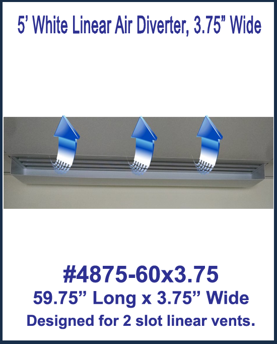 5' White Linear Air Diverter for a 2 Slot Vent (3.75" wide)