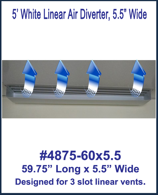 5' White Linear Air Diverter for a 3 Slot Vent (5.5" wide)