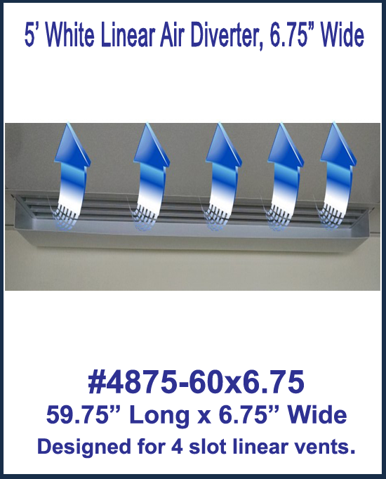 5' White Linear Air Diverter for a 4 Slot Vent (6.75" wide)