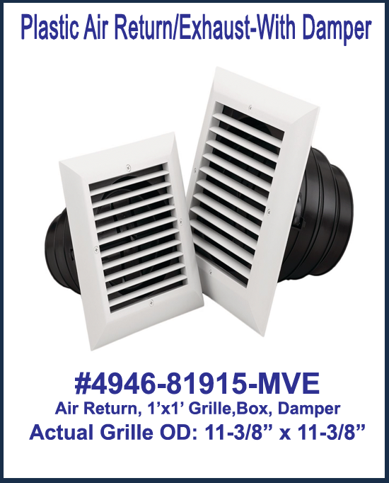 1'x1' White Plastic Exhaust, Return, grille*damper*box, MVE, #81915 actual OD 11.375 in. x11.375 in.