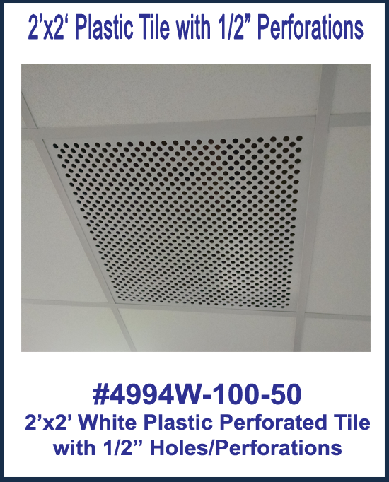 2'x2' White Plastic Perforated tile, .5in. Perforations