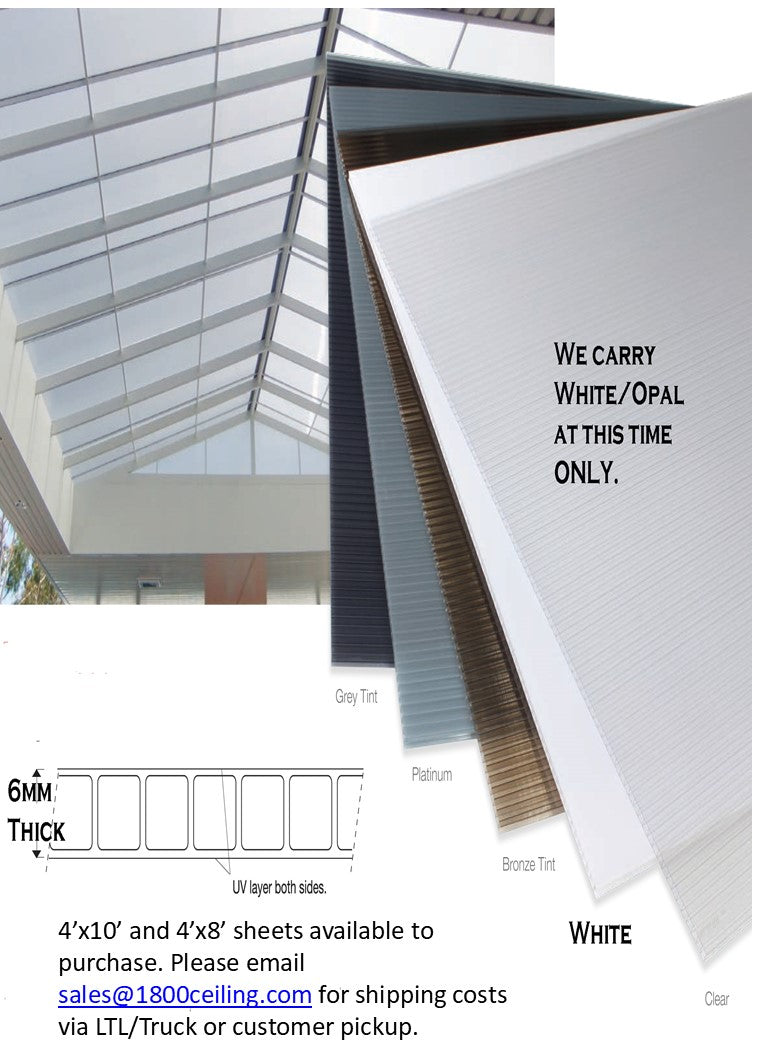 Makrolon, Clear Twin Wall, Elevator Lens, Fire Rated, Stock Sizes - 1800ceiling