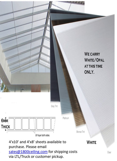 Makrolon, Clear Twin Wall, Elevator Lens, Fire Rated, Stock Sizes - 1800ceiling