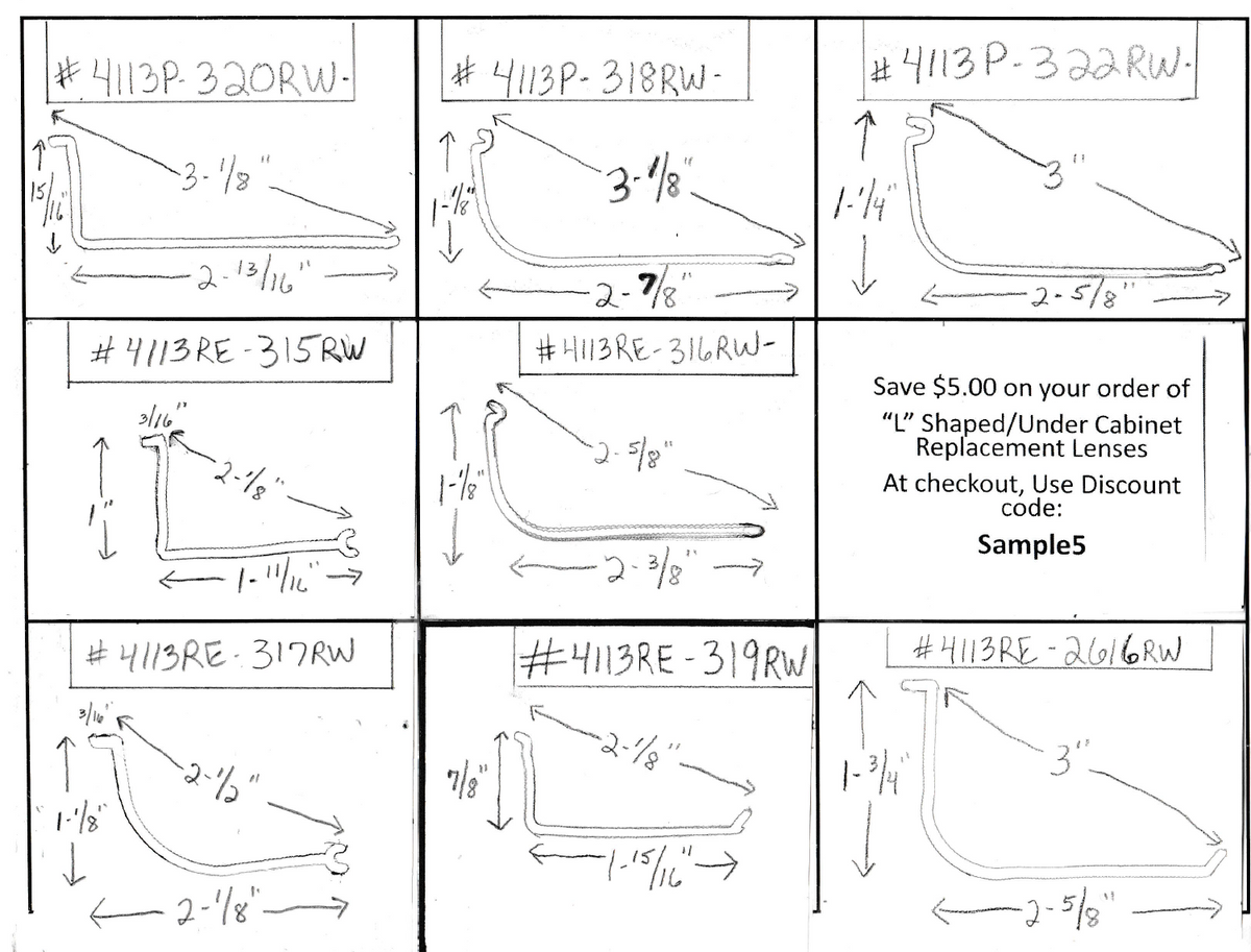 Under Cabinet Lights Replacement, 2in. SAMPLE KIT - 1800ceiling