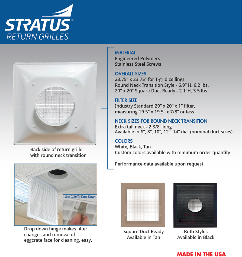 Stratus TAN Plastic Filtered Air Return-No Backplate - 1800ceiling