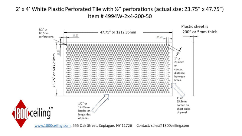 2'x4' White Plastic Perforated tile, .5in. Perforations - 1800ceiling