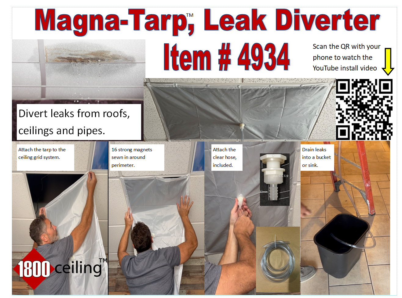 Magna-Tarp Magnetic Leak Diverter w/15' clear hose - 1800ceiling