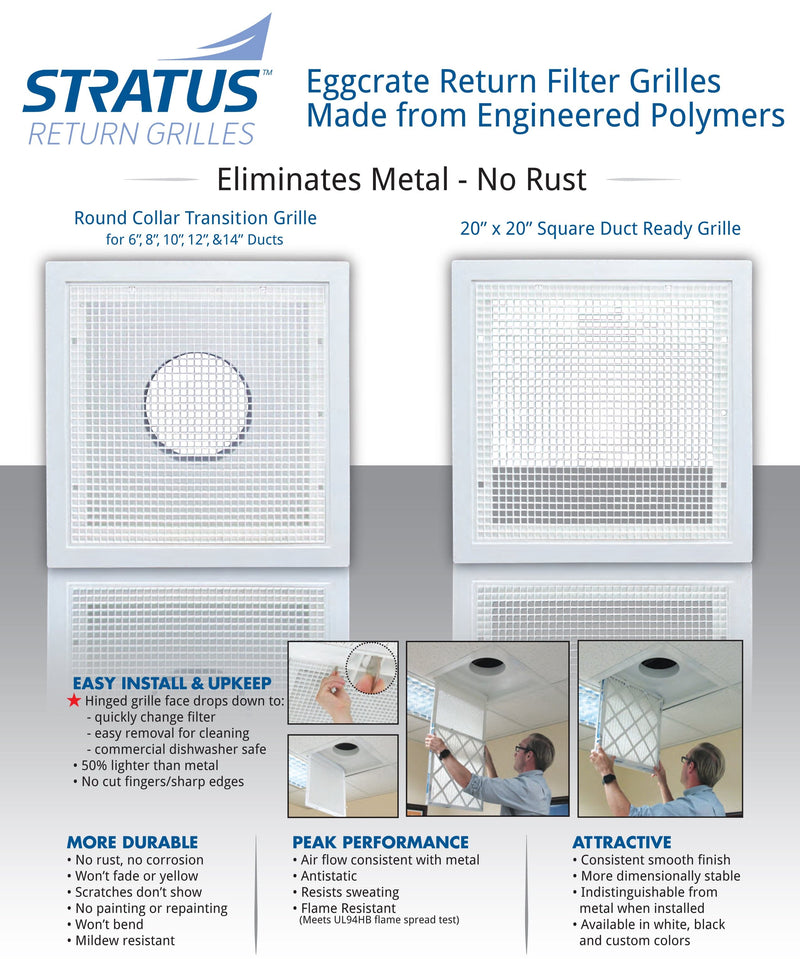 Stratus WHITE Plastic Filtered Air Return-No Backplate - 1800ceiling