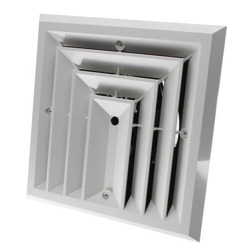 1'x1' White Plastic 3-way grille/damper/box, MV3,