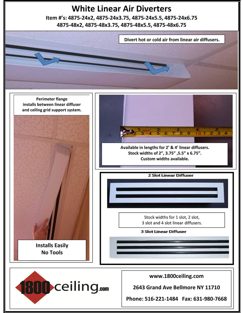 2' White Linear Air Diverter for a 1 Slot Vent - 1800ceiling