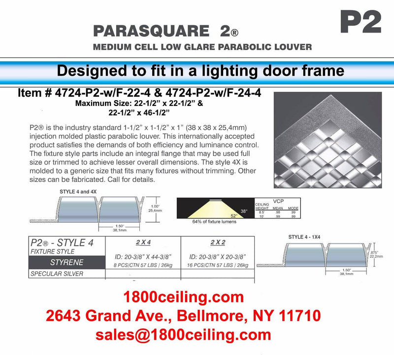 2'x2' Silver Parabolic with Flange, 1-1/2" x 1-1/2" Cells - 1800ceiling