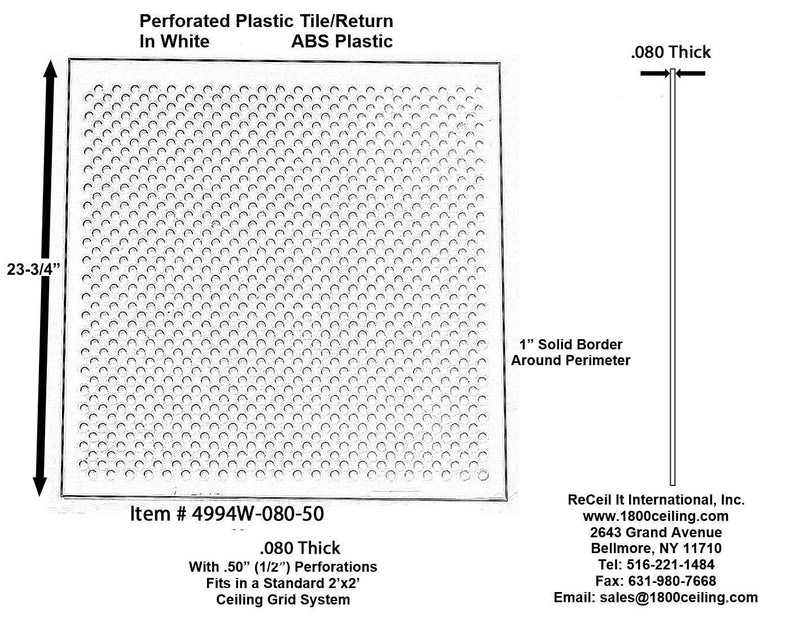 2'x2' White Plastic Perforated tile, 1/2" Perforations - 1800ceiling