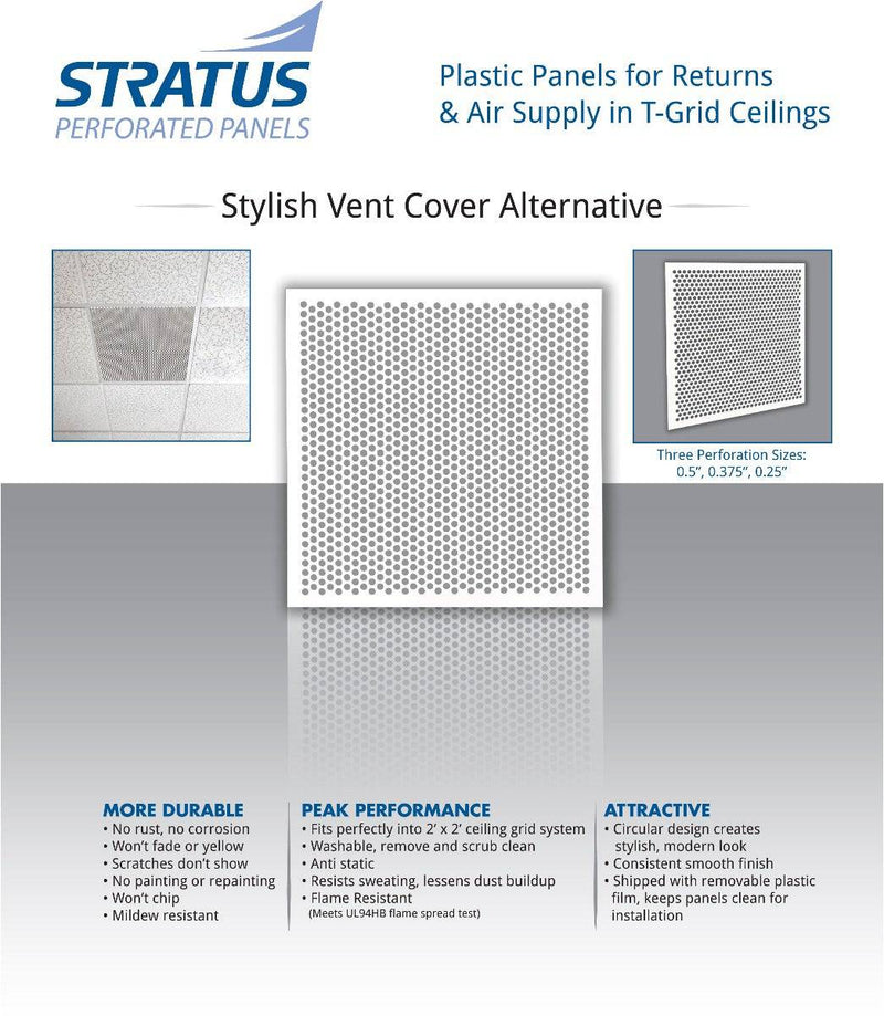 2'x2' White Plastic Perforated tile, 1/4" Perforations - 1800ceiling