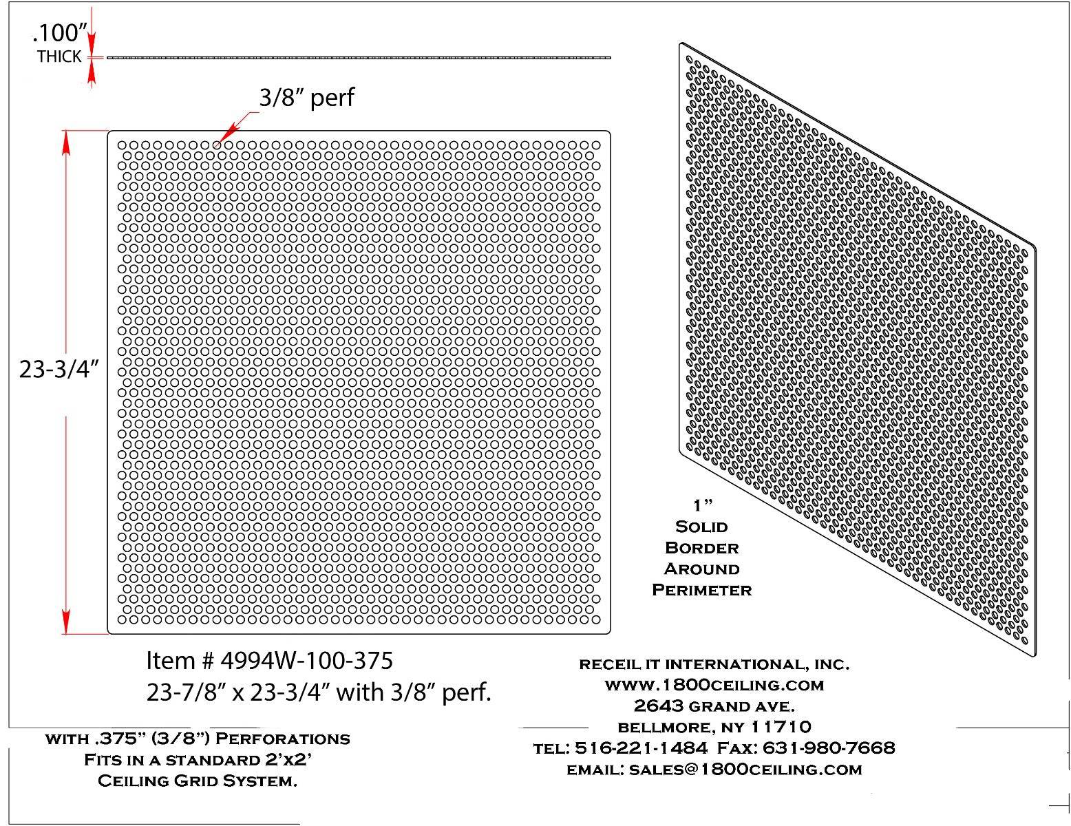 2'x2' White Plastic Perforated tile, 3/8" Perforations - 1800ceiling