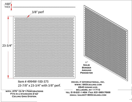 2'x2' White Plastic Perforated tile, 3/8" Perforations - 1800ceiling