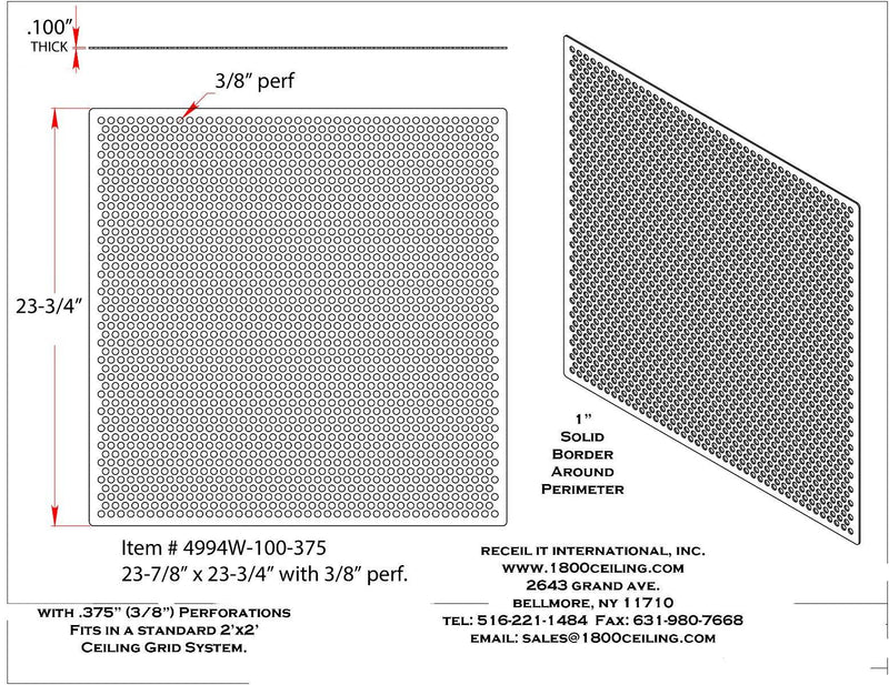 2'x2' White Plastic Perforated tile, 3/8" Perforations - 1800ceiling