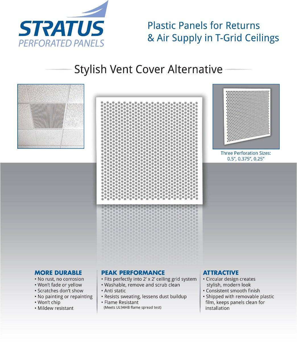 2'x2' White Plastic Perforated tile, 3/8" Perforations - 1800ceiling