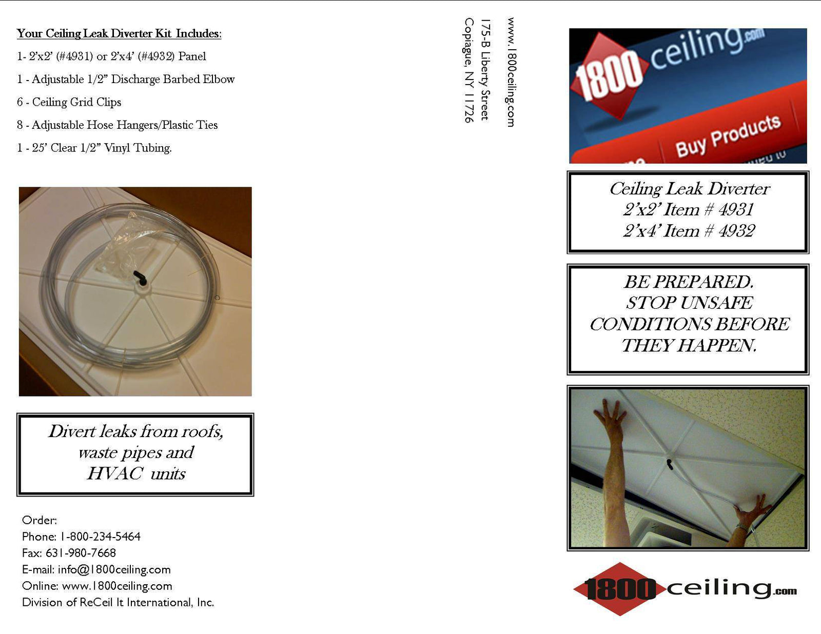 2'x4' Ceiling Tile Leak Diverter | 1800ceiling