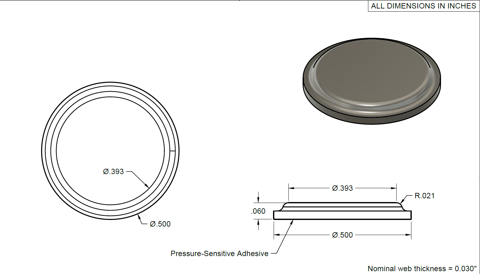 Rubber Bumpers, 1/2" Outside Dimension x 0.60" Thick (1/16") - 1800ceiling