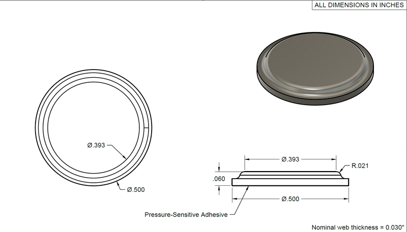 Rubber Bumpers, 1/2" Outside Dimension x 0.60" Thick (1/16") - 1800ceiling