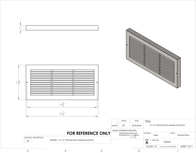 14"x6" Painted Metal, Baseboard Grille, White - 1800ceiling