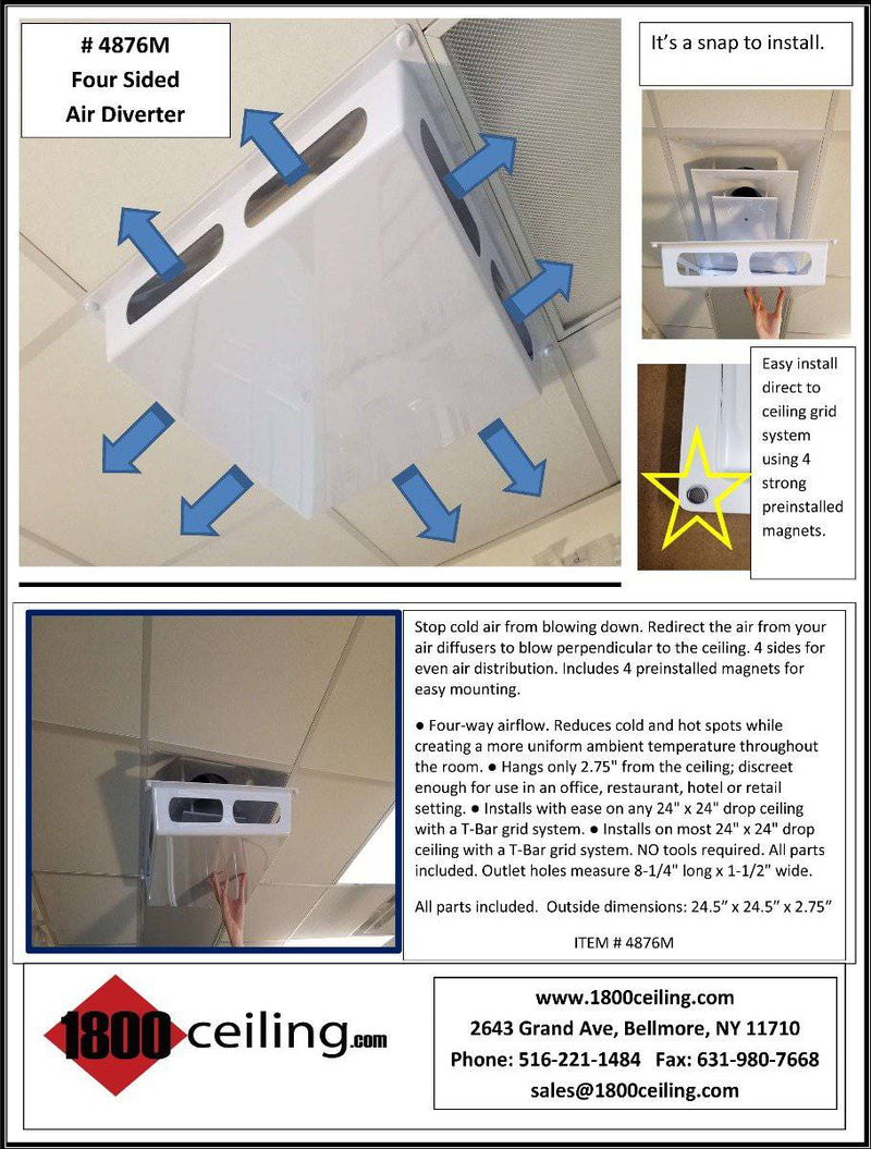 4-Sided Air Diverter with Magnet Install - 1800ceiling