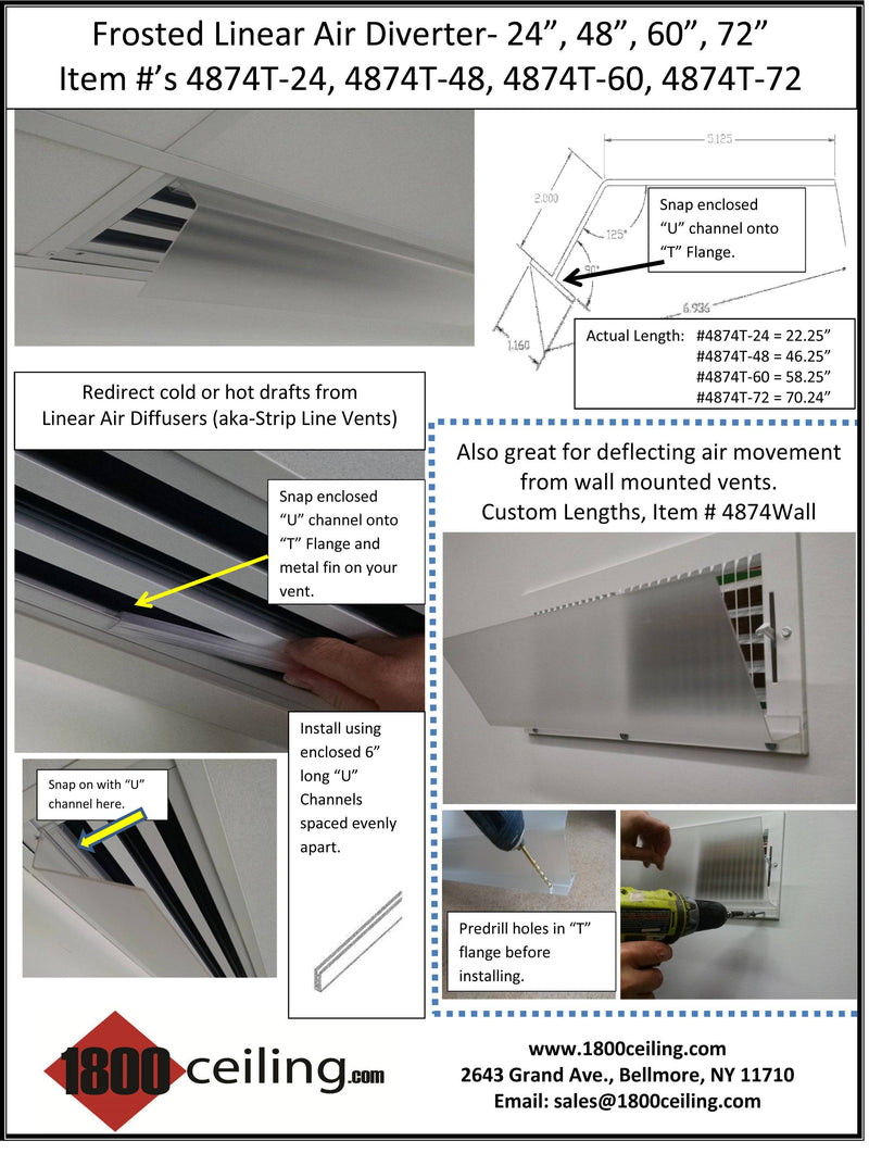 5' Frosted Linear Air Deflector - 1800ceiling