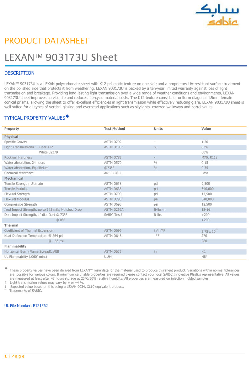 Polycarbonate Prismatic Unbreakable- Widths 24in-29.875in., Lengths 24in.-29.875in - 1800ceiling