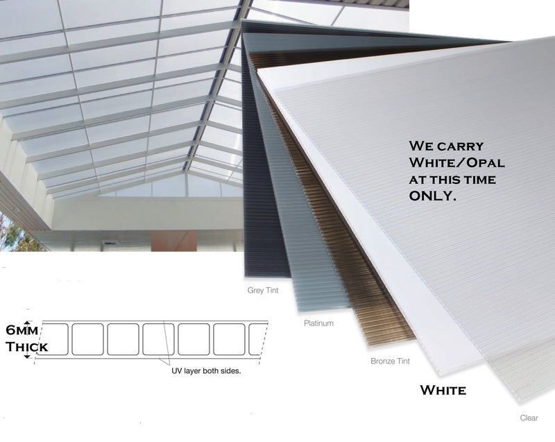 Makrolon Multi Wall 6mm White, Widths 24in-29.875in., Lengths 24in.-29.875in - 1800ceiling