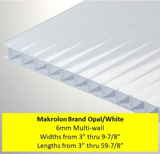 Makrolon Multi Wall 6mm White, Widths 3in thru 9.875, Lengths 3in thru 59.875in. - 1800ceiling