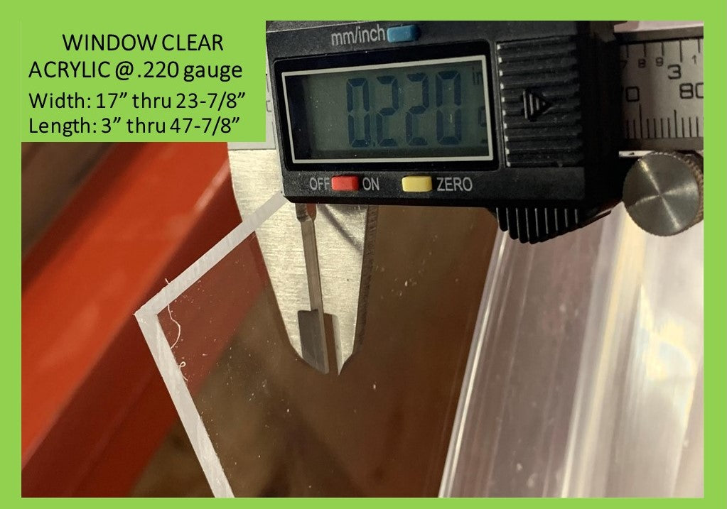 Clear Acrylic @.220 gauge-Widths 17in.-23.875in., Lengths 3in.-47.875in. - 1800ceiling