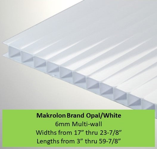 Makrolon Multi Wall 6mm White, Widths: 17in-23-7/8in, Lengths 3in-59.875in - 1800ceiling